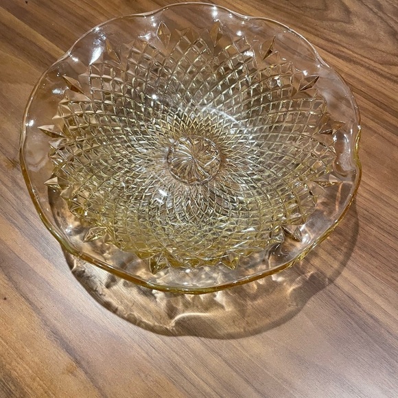 Vintage Yellow/Gold glass 10” decorative bowl - Picture 4 of 6